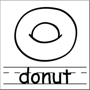 Clip Art: Basic Words: Donut B&W Labeled