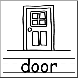Clip Art: Basic Words: Door B&W Labeled