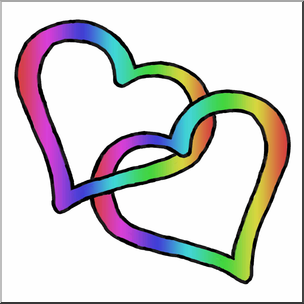 Clip Art: Rainbow Double Hearts Color