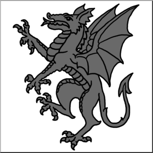 Clip Art: Heraldry: Heraldic Dragon Grayscale