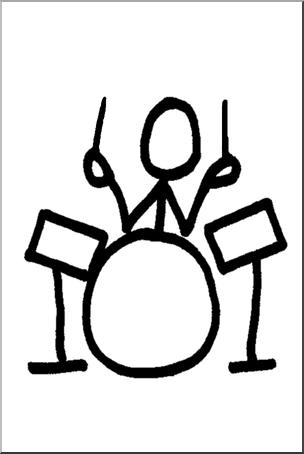 Clip Art: Stick Guy Drummer B&W