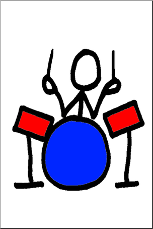 Clip Art: Stick Guy Drummer Color