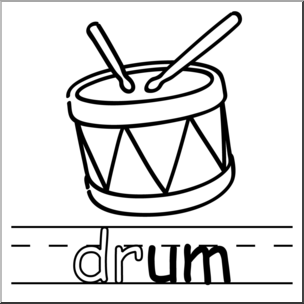 Clip Art: Basic Words: -um Phonics: Drum B&W