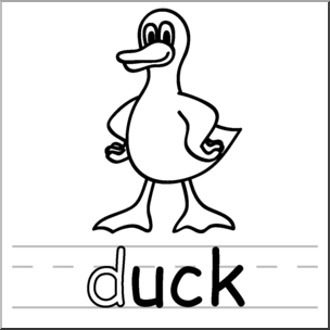 Clip Art: Basic Words: -uck Phonics: Duck B&W
