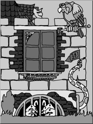 Clip Art: Halloween Houses: The Dungeon Monster Grayscale
