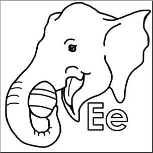 Clip Art: Alphabet Animals: E – Elephant Eats an Egg (B&W)