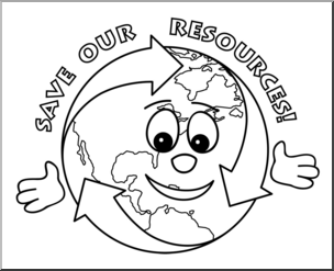 Clip Art: Cute Earth: Save Our Resources B&W