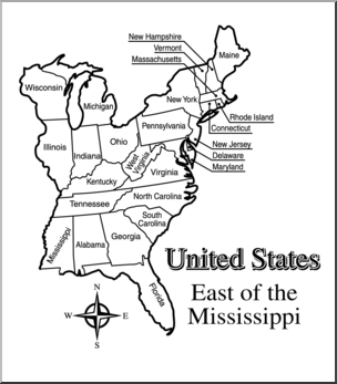Clip Art: US Map: Eastern States B&W Labeled