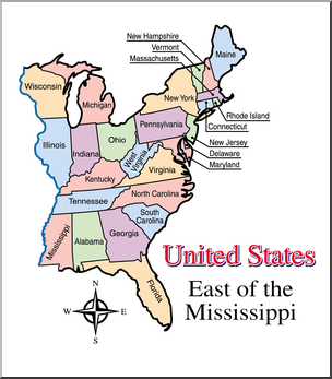 Clip Art: US Map: Eastern States Color Labeled