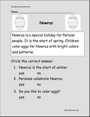 Easy Reading Comprehension: Nowruz – Persian New Year (K-1)