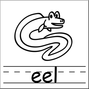 Clip Art: Basic Words: Eel B&W Labeled