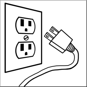 Clip Art: Electricity: Outlet & Plug B&W