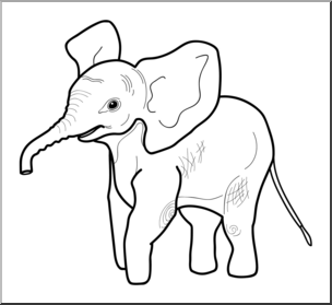Clip Art: Baby Animals: Elephant Calf B&W
