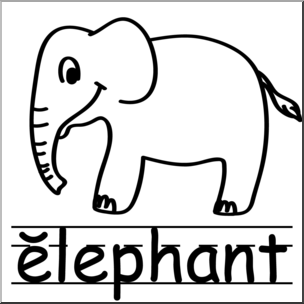 Clip Art: Basic Words: Elephant B&W Labeled