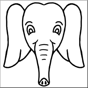 Clip Art: Cartoon Animal Faces: Elephant B&W