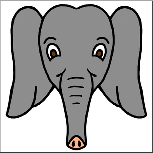 Clip Art: Cartoon Animal Faces: Elephant B&W – Abcteach