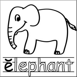 Clip Art: Basic Words: “E” Short Sound Phonics: Elephant B&W