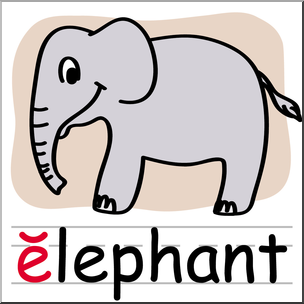 Clip Art: Basic Words: “E” Short Sound Phonics: Elephant Color