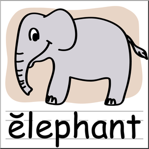 Clip Art: Basic Words: Elephant Color Labeled