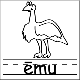 Clip Art: Basic Words: Emu B&W Labeled