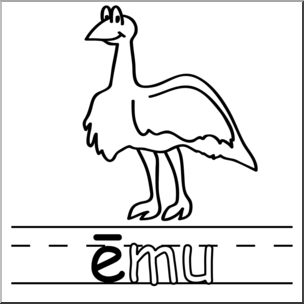Clip Art: Basic Words: “E” Long Sound Phonics: Emu B&W