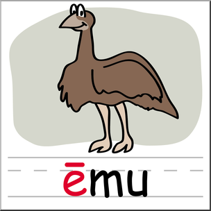 Clip Art: Basic Words: “E” Long Sound Phonics: Emu Color