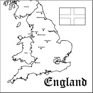 Clip Art: England Map B&W Labeled
