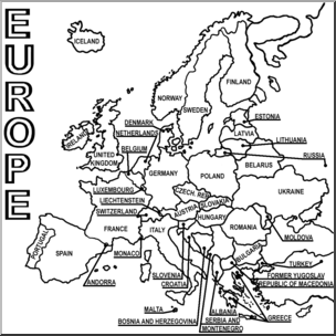 Clip Art: Europe Map B&W Labeled