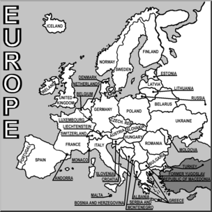 Clip Art: Europe Map Grayscale Labeled