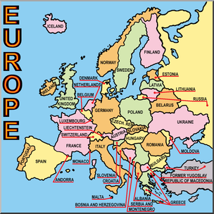 Clip Art: Europe Map Color Labeled