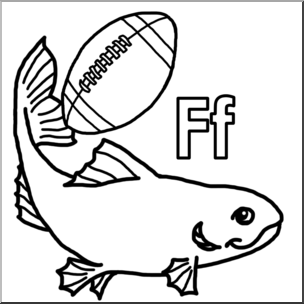 Clip Art: Alphabet Animals: F – Fish Flips a Football (B&W)