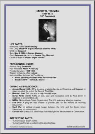 Fact Card: 33rd President – Harry Truman