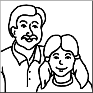 Clip Art: Father and Daughter B&W