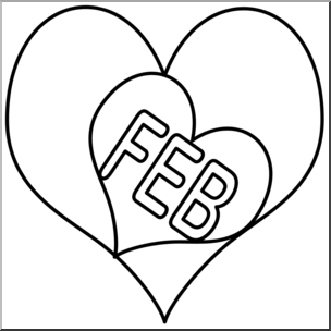 Clip Art: Month Icon: February B&W