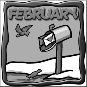 Clip Art: Month Graphic: February Grayscale
