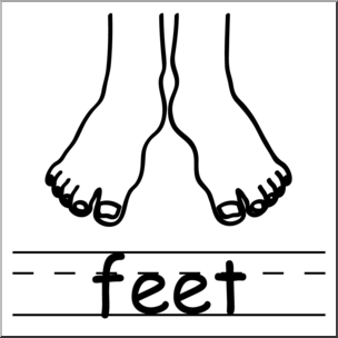 Clip Art: Basic Words: Feet B&W Labeled