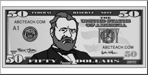 Clip Art: Fifty Dollar Bill Grayscale Front