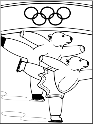 Clip Art: Cartoon Olympics: Polar Bear Figure Skating B&W