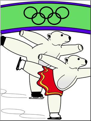 Clip Art: Cartoon Olympics: Polar Bear Figure Skating Color