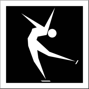 Clip Art: Winter Olympics Event Icon: Figure Skating B&W