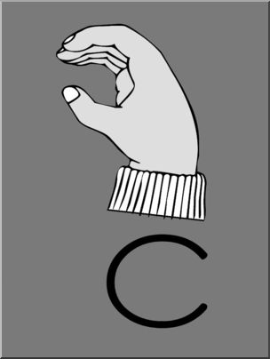 Clip Art: Manual Alphabet C Grayscale