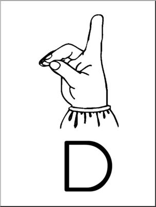 Clip Art: Manual Alphabet D B&W
