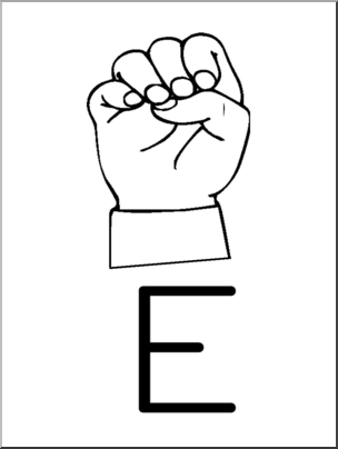 Clip Art: Manual Alphabet E B&W