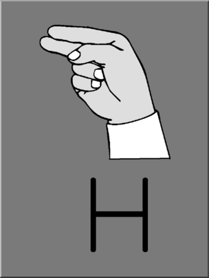 Clip Art: Manual Alphabet H Grayscale