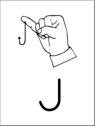 Clip Art: Manual Alphabet J B&W