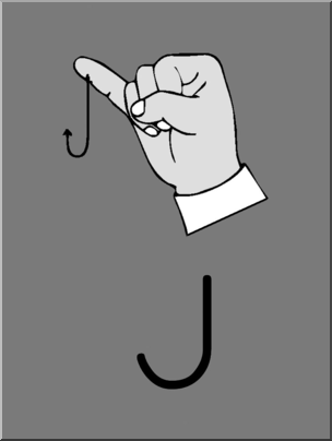 Clip Art: Manual Alphabet J Grayscale