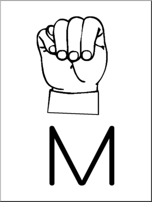 Clip Art: Manual Alphabet M B&W