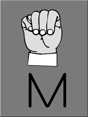 Clip Art: Manual Alphabet M Grayscale