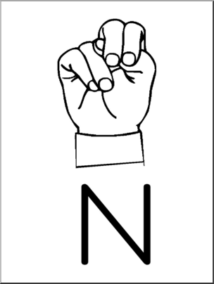 Clip Art: Manual Alphabet N B&W