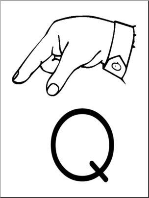 Clip Art: Manual Alphabet Q B&W